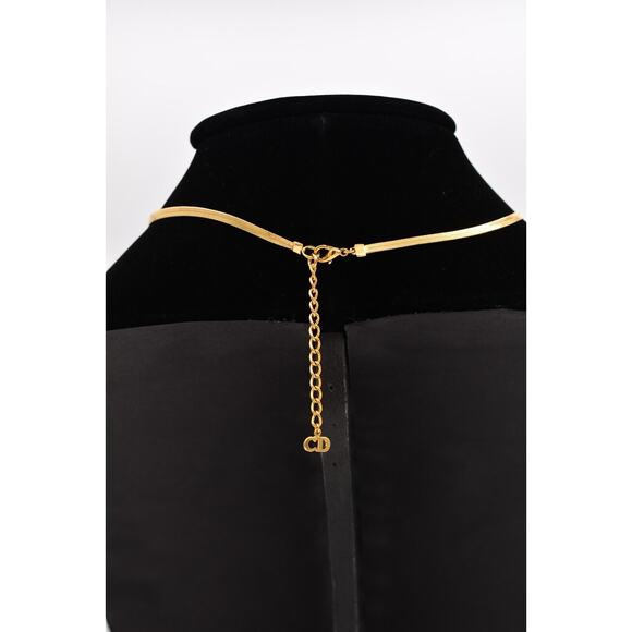 Christian Dior Vintage Logo CD Bow Necklace Collar Charm Gold Chain Signed Bin5 - Picture 6 of 12